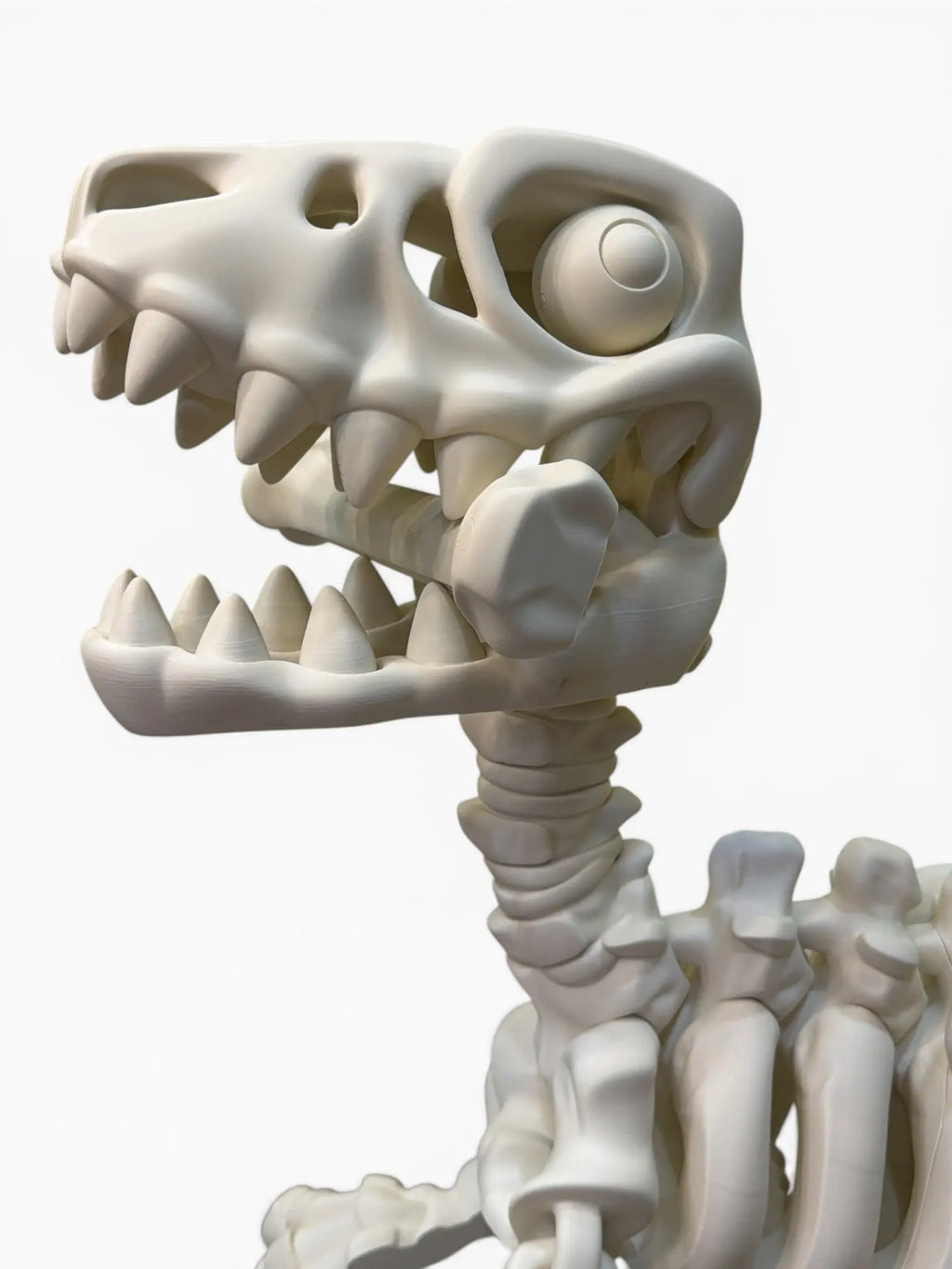 White PLA dragon sculpture on a white background