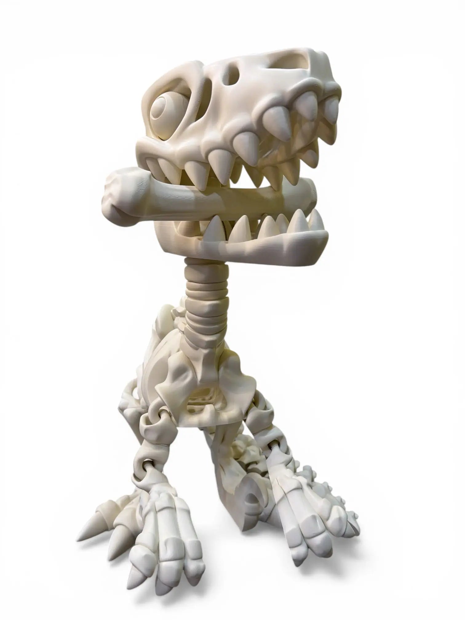 White PLA dragon sculpture on a white background