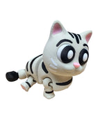 Toy cat with black stripes on a white background